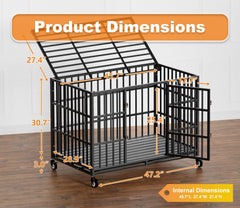 HMHTCT heavy-duty crate, side view, showing locking wheels for stability.