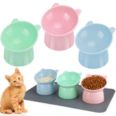 Hoemwarm elevated cat bowls set in green for indoor cat dining.