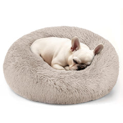 Hoewina round donut bed with raised edges supporting head and neck.