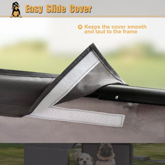 Hohuqeri waterproof cover on pet shelter keeps pets dry during light rain showers.
