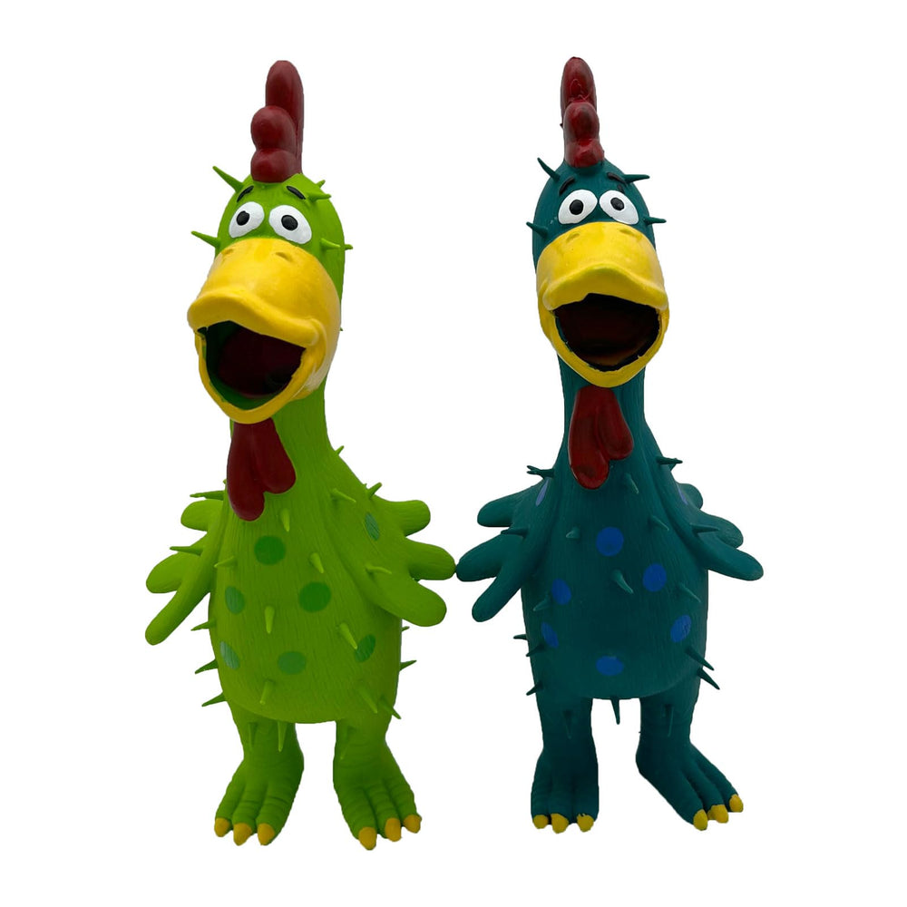 Hoiasem two-chicken latex toy in blue and green for engaging play and stimulation