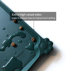 Hoki Found L raised-edge waterproof pet food mat contains spills on floors.