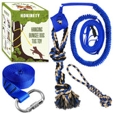 HOKINETY dog hanging bungee tug toy in a tree for interactive outdoor play