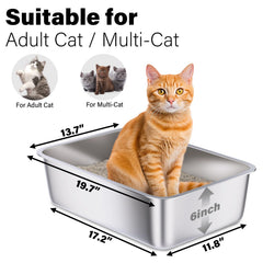 Holintan stainless steel cat litter box top view with roomy interior for cats up to 15 lbs