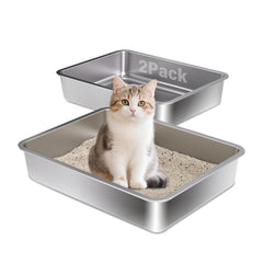 Holintan stainless steel litter box with easy-entry for kittens and quick cleaning