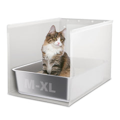 Holintan XL litter box shield side view with tall splash guard protects floors