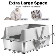 Holintan XL stainless steel litter box interior reveals spacious space for large cats.
