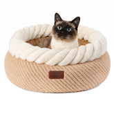 Hollypet round cat bed outer view shows cozy, secure nest for curling pets.