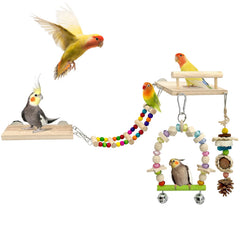 Holyenten 5-in-1 parakeet playground swing with bell boosts activity and enrichment.