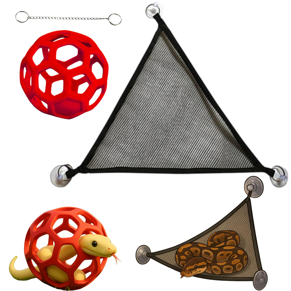 Homedy Crafts snake enrichment ball with hammock red top view ideal for climbing and lounging