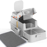 Homegroove enclosed stainless steel litter box with drawer for easy cleaning and hygiene.