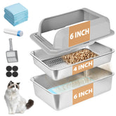 Homegroove stainless steel sifting litter box with pine pellets for easy waste separation.