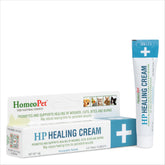 HomeoPet HP Healing Cream wound-ointment on a pet, soothing surface-tissue care.