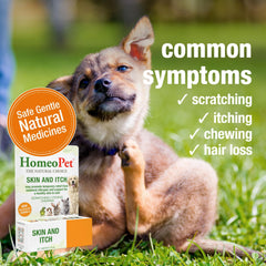 HomeoPet Skin and Itch dropper dispense demonstrates quick application for acute itching.
