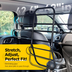 HOMEPEDIA barrier installed between front seats prevents pet distractions while driving.