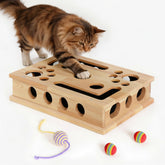 HOMEPEDIA cat nail file enrichment box with spacious play area and durable oak framing.
