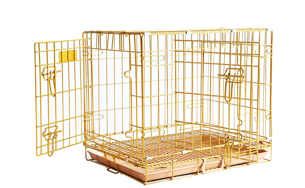 Homey Pet 24in gold folding dog crate with double doors for secure transport