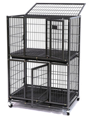 Homey Pet 31-Inch Two-Tier crate side view shows stable confinement for small dogs.