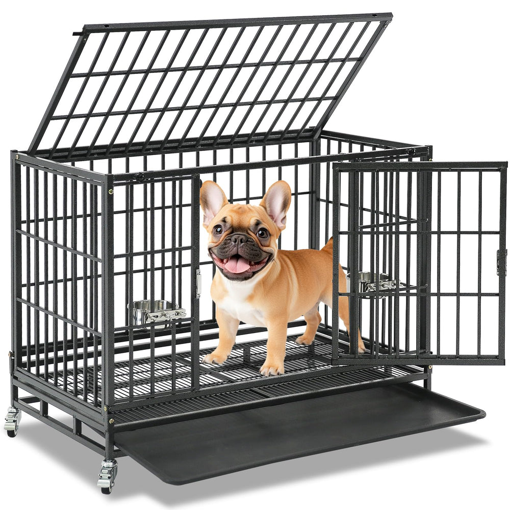Homey Pet 37-inch crate front view showing space-saving design for calm resting