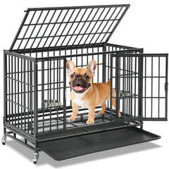 Homey Pet 37-inch crate front view showing space-saving design for calm resting