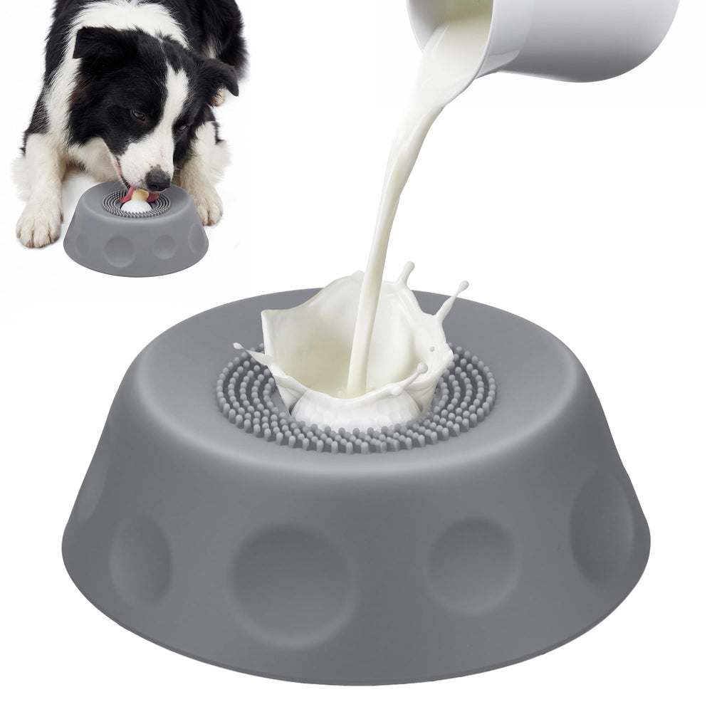 Homgaty slow feeder with ball in bone broth action helps control palatable treats.