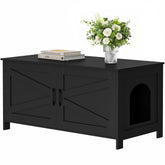 Homhedy cat litter box enclosure front view with discreet barn-door design for a tidy look