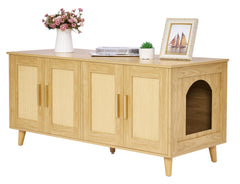 Homhedy boho cat litter box enclosure with double doors for two-cat use.