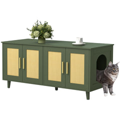 Homhedy Boho Cat Litter Enclosure for two cats keeps litter out of sight.