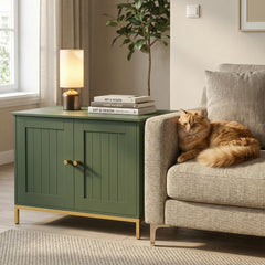 Homhedy cat litter box enclosure side-entry detail demonstrates reduced scatter and easy access.