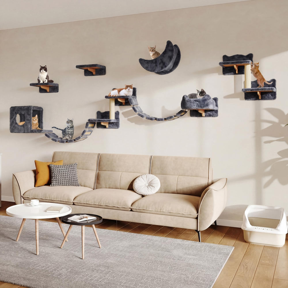 Homiflex 13-in-1 cat wall shelves setup showcases versatile climbing and lounging options.