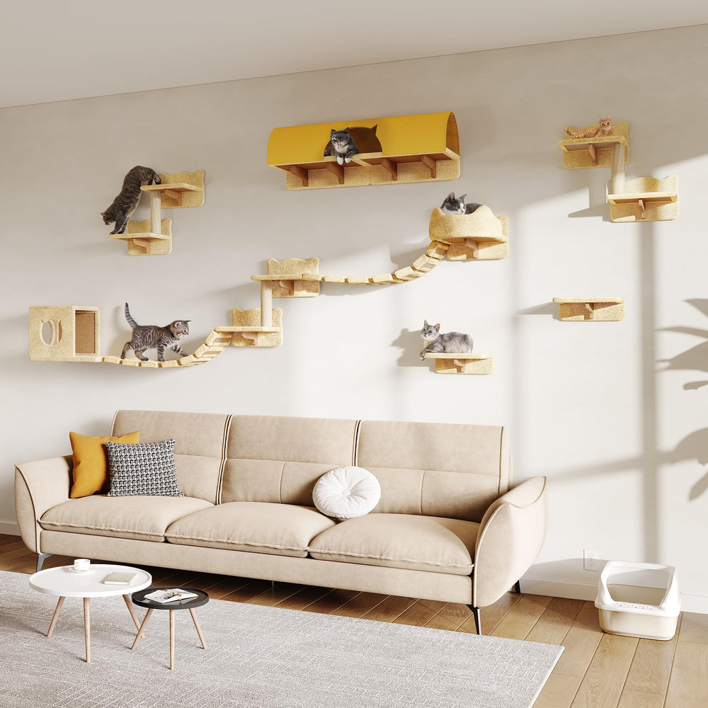 Homiflex 16-in-1 cat wall shelves provide vertical play space for busy cats.