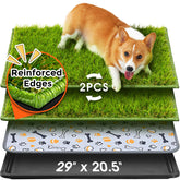 Hompet dog grass pad with tray - top view showing ready-to-use potty setup.