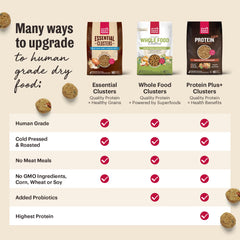 Essential Clusters kibble close-up shows dense, less-processed texture for nourishment.