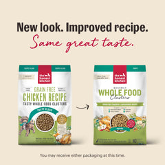 Kibble in a bowl from The Honest Kitchen puppy grain-free chicken formula for feeding time.