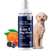 Honest Paws dog shampoo bottle label highlights natural ingredients for gentle skin care.
