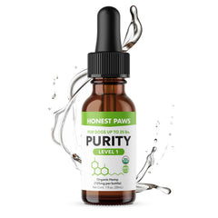 Honest Paws hemp oil for dogs bottle top view showing natural calming option