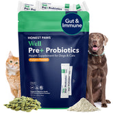 Honest Paws Probiotics for dogs pumpkin-flavored powder stick for daily gut balance.