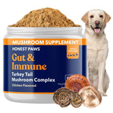 Honest Paws Turkey Tail Mushroom bottle pour shows easy, mess-free serving for dogs.