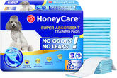 Honey Care all-absorb training pads in blue show 17.5x23.5 inch size for quick absorption.
