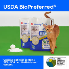 HoneyCare Cassava Cat Litter low-dust formula keeps surfaces cleaner