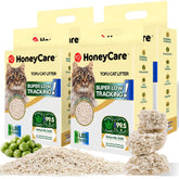 HoneyCare Tofu Litter 2mm pellets for easy clumping and reduced tracking.