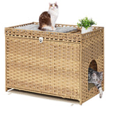 Honiakaka cat litter box enclosure with soft litter mat reduces scattered litter.