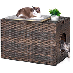 Honiakaka cat litter box enclosure with litter-trapping mat for easy cleanup