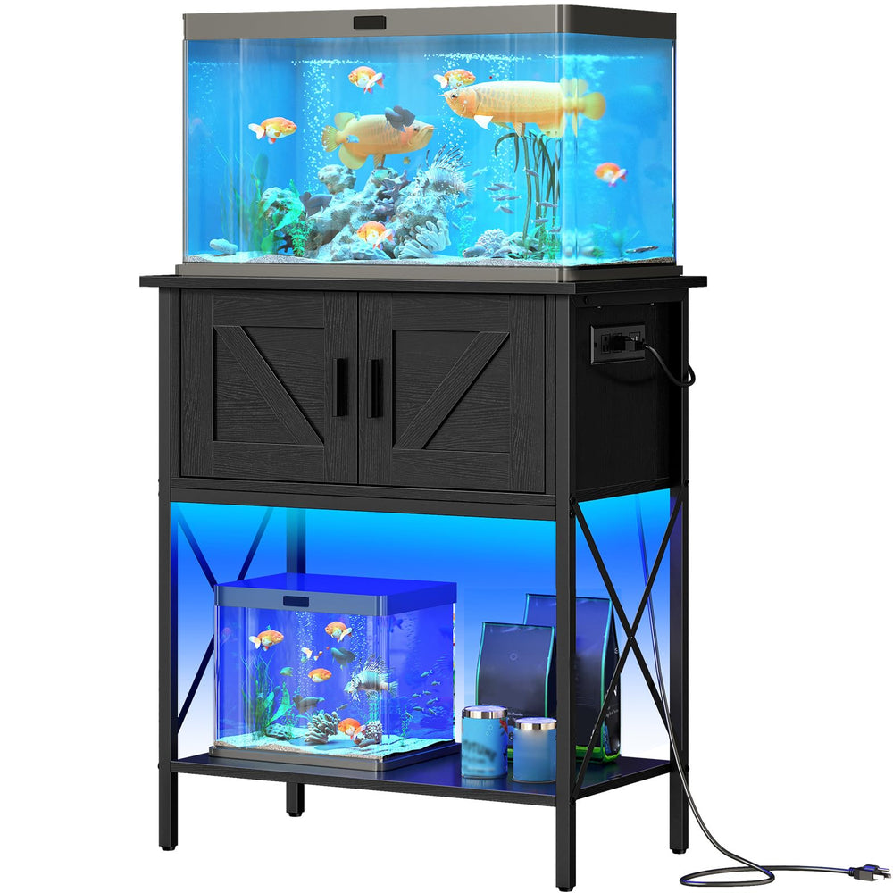 HOOBRO 20-gallon tank stand with LED light and organized storage.