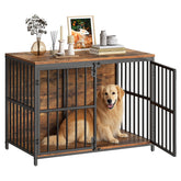 HOOBRO 38.6-inch dog crate side table front view showcases rustic finish for stylish pet space.