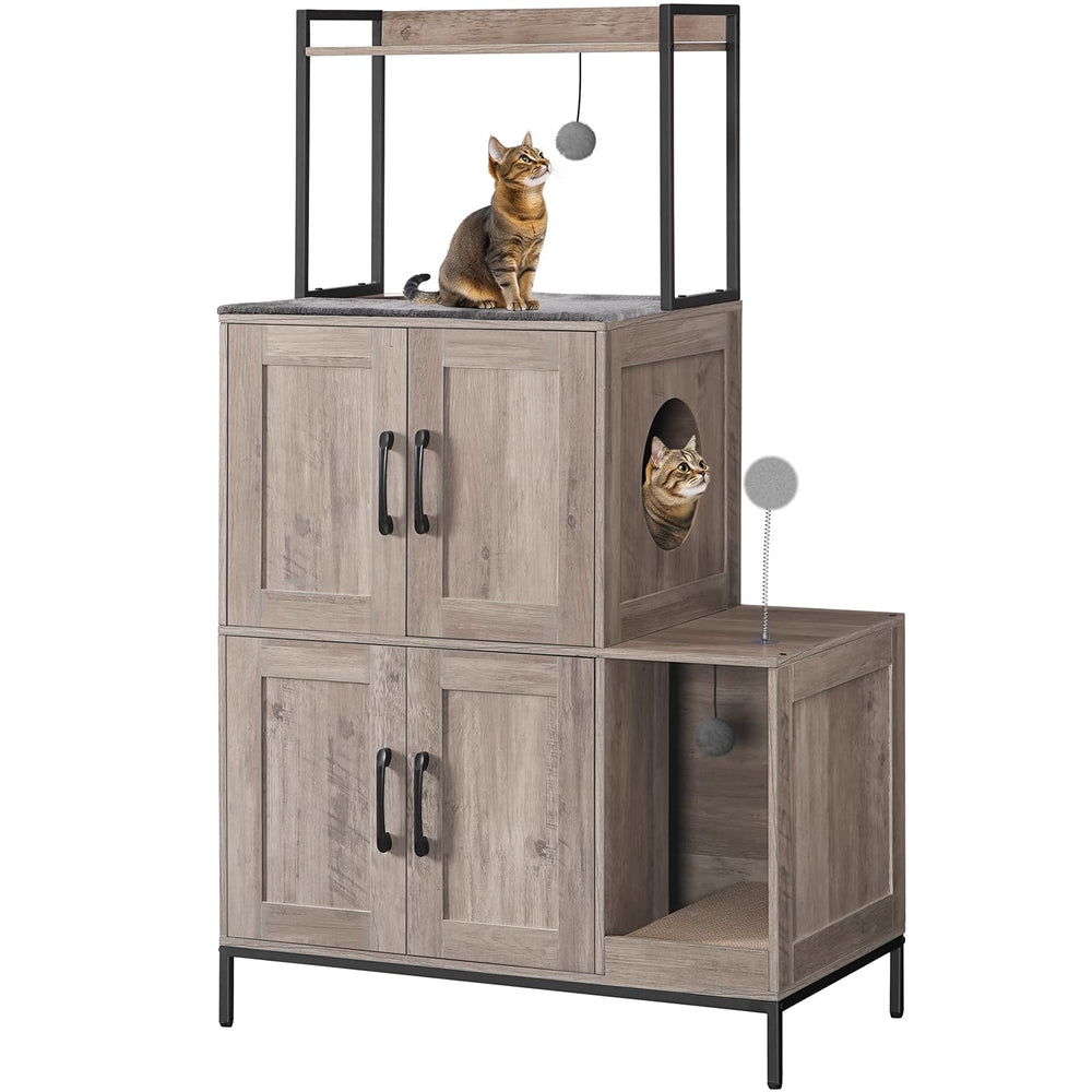 HOOBRO cat litter box enclosure dual-space design enhances privacy for two cats.
