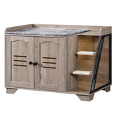 HOOBRO cat litter box enclosure with ladder in greige blends with decor, concealing litter.