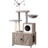 HOOBRO cat tree tower with litter box enclosure keeps litter area tidy and hidden
