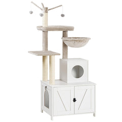 HOOBRO cat tree tower with litter box enclosure provides private space for indoor cats.
