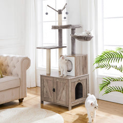 HOOBRO cat tree tower private washroom provides discreet space for litter box